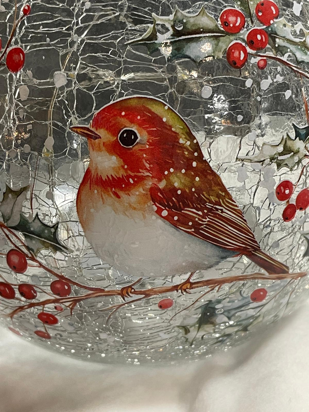 15cm LED Lit Robin crackle glowing Ball Festive Christmas Delight