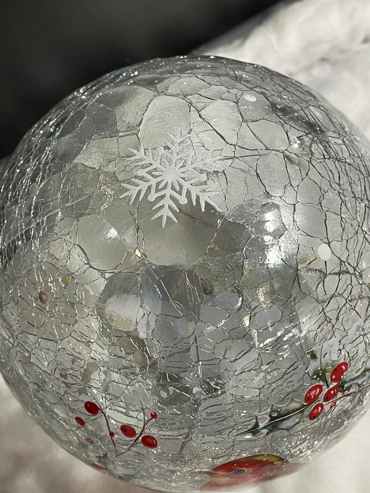 15cm LED Lit Robin crackle glowing Ball Festive Christmas Delight