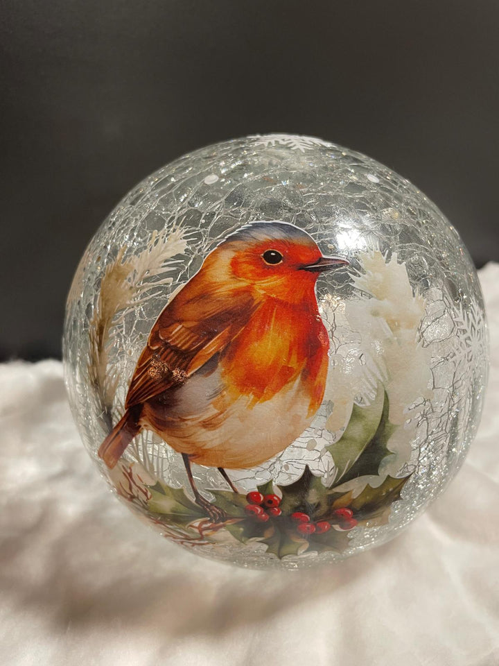 15cm LED Lit Robin crackle glowing Ball Festive Christmas Delight