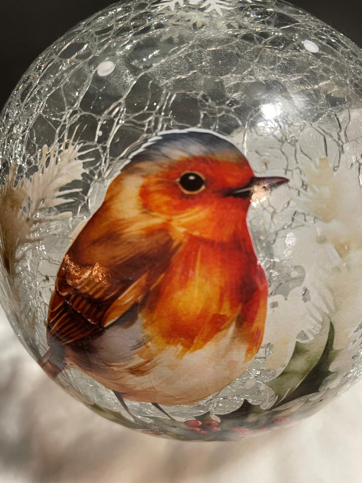 15cm LED Lit Robin crackle glowing Ball Festive Christmas Delight