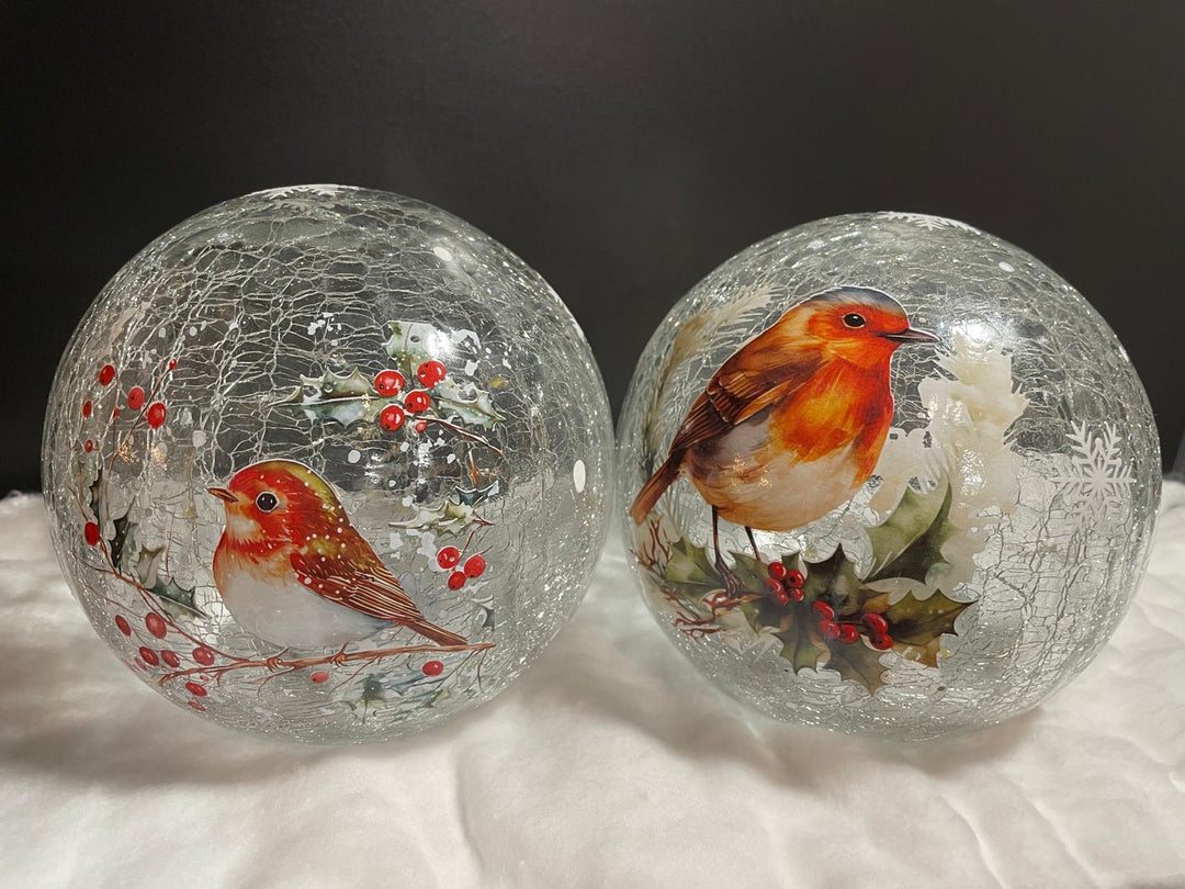 15cm LED Lit Robin crackle glowing Ball Festive Christmas Delight