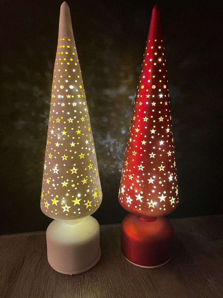 40cm LED Rotating Tree Star Red & White Christmas Festive Decoration