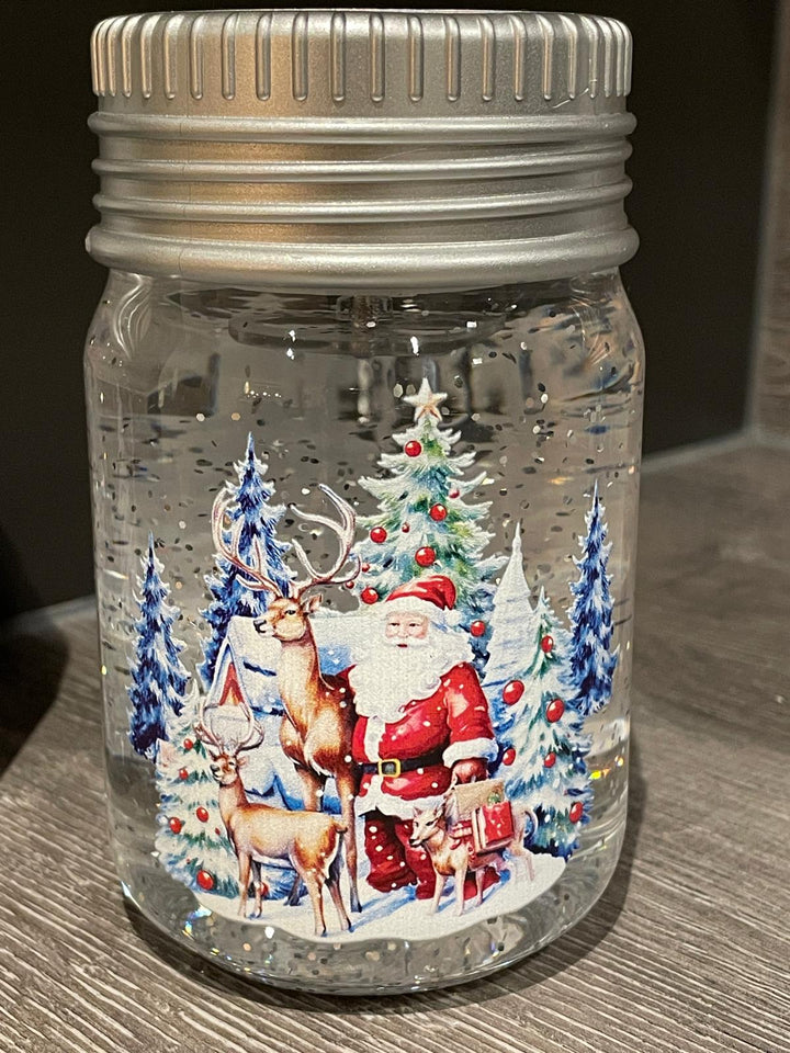 14cm LED Lit Christmas Spinner Jars Festive Decorations Santa, Snowman, train