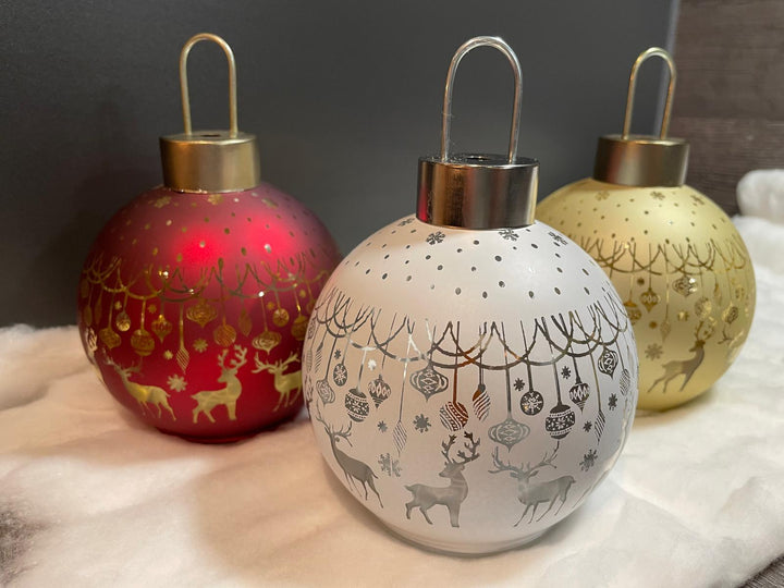 15cm LED Red, Gold & White Glass Bauble Christmas Tree Decoration