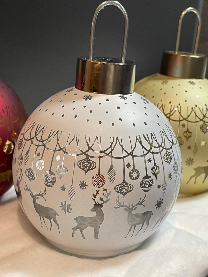 15cm LED Red, Gold & White Glass Bauble Christmas Tree Decoration