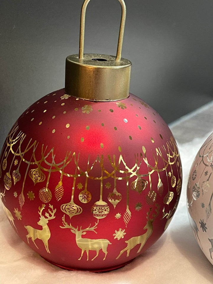 15cm LED Red, Gold & White Glass Bauble Christmas Tree Decoration