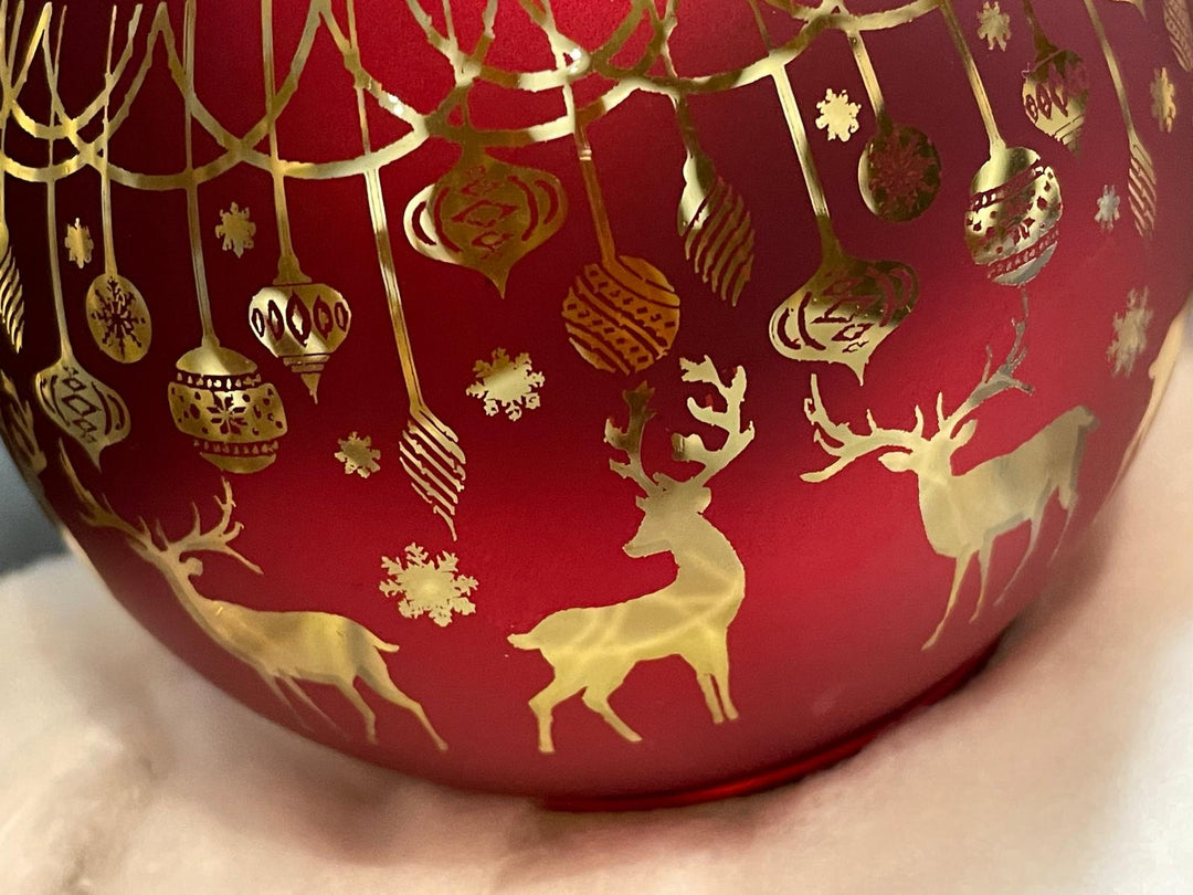 15cm LED Red, Gold & White Glass Bauble Christmas Tree Decoration