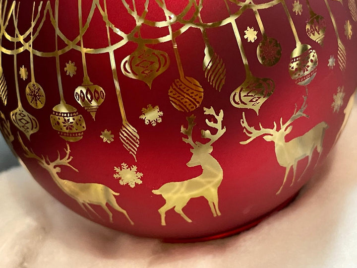 15cm LED Red, Gold & White Glass Bauble Christmas Tree Decoration
