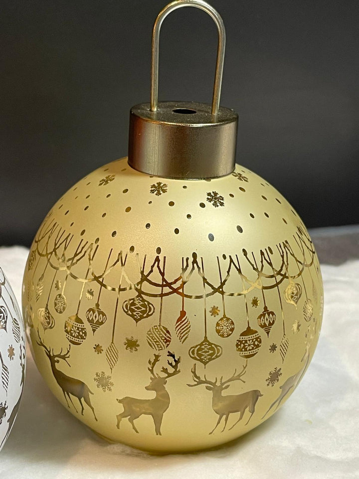 15cm LED Red, Gold & White Glass Bauble Christmas Tree Decoration