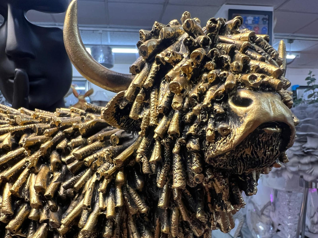 Bold Highland Cow gold rustic cattle ornament