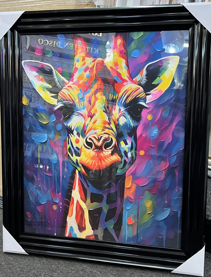 White or black framed Giraffe picture multi coloured wall art animal home décor