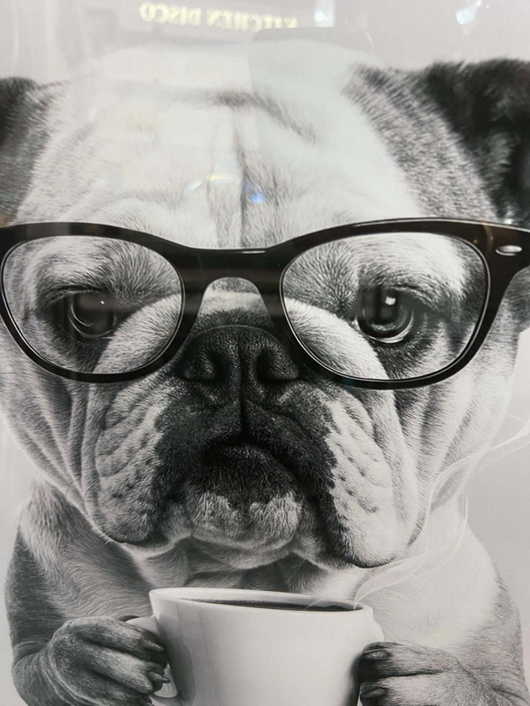 Dogs Drinking Coffee Wall Art Print Quirky Black & White Picture Black Frame