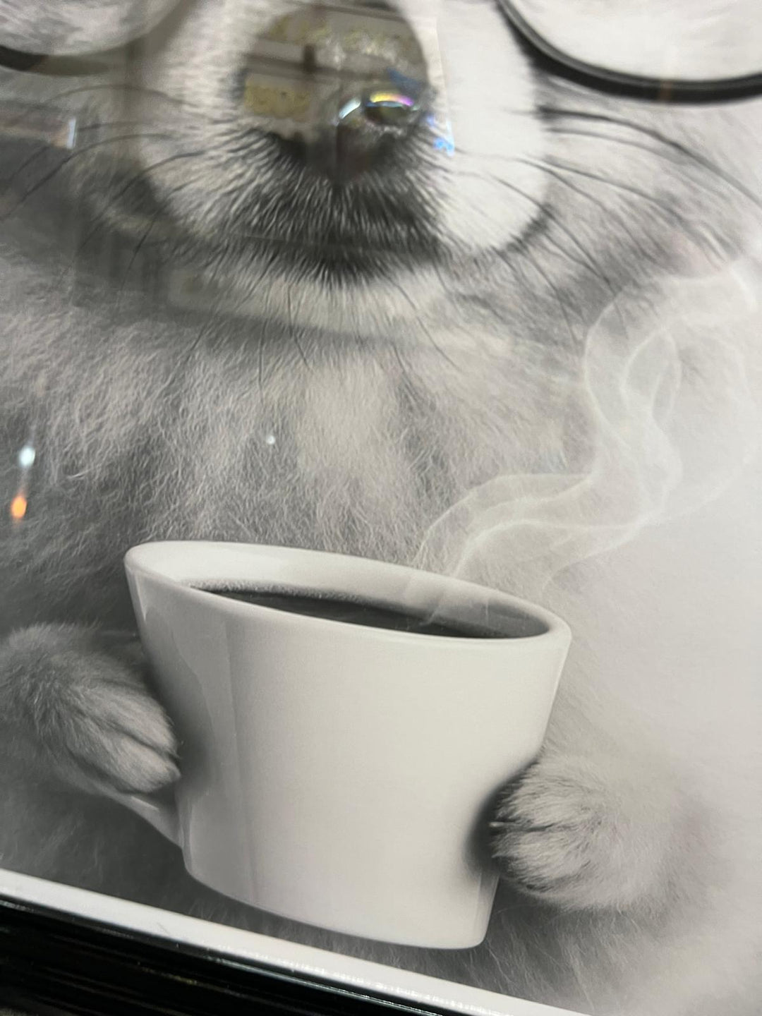 Dogs Drinking Coffee Wall Art Print Quirky Black & White Picture Black Frame