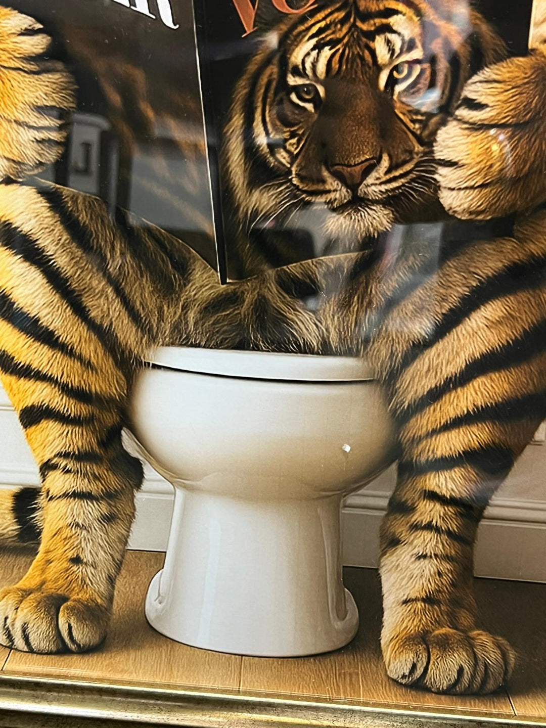 Jungle Animals on Toilet Quirky Wall Art Funny Prints with Black & Gold frame