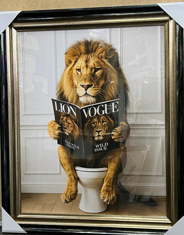 Jungle Animals on Toilet Quirky Wall Art Funny Prints with Black & Gold frame