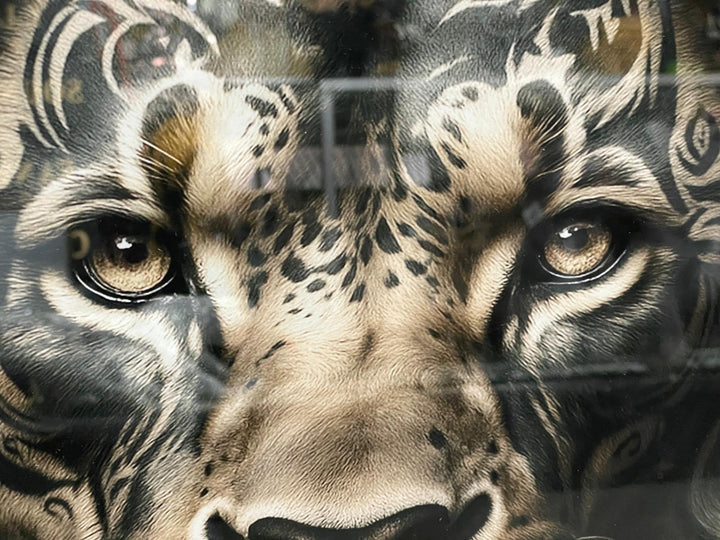 Lion & Tiger bold Tribal Tattoo Wall Art Jungle Animal Black Framed Picture