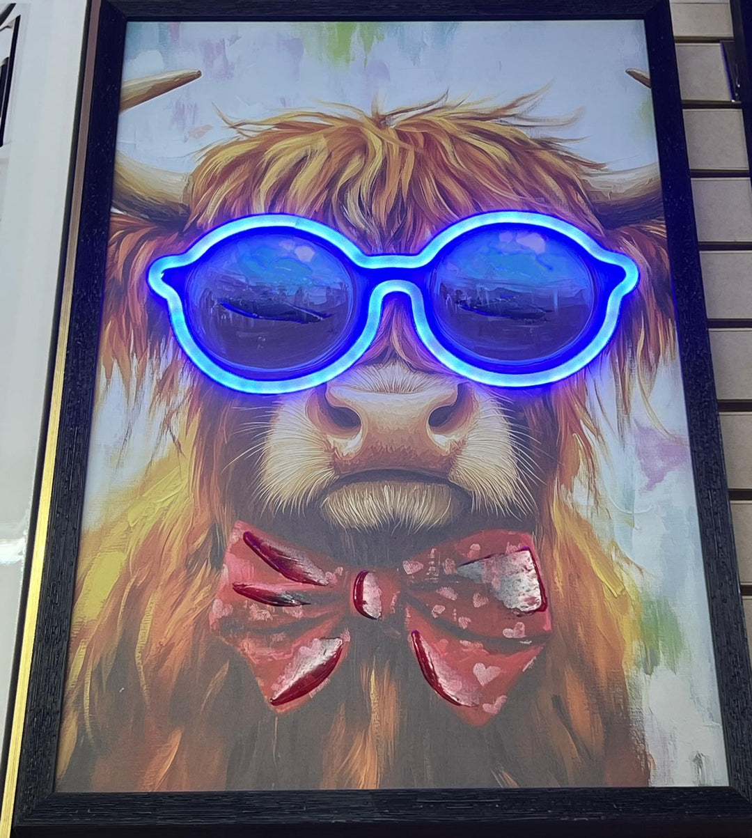 LED Light Up Canvas Picture girl balloon Highland cow Black Frame art USB Cable