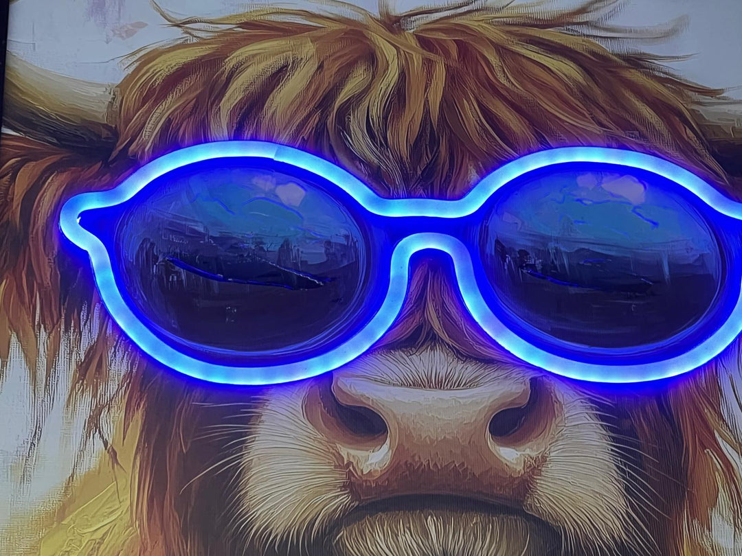 LED Light Up Canvas Picture girl balloon Highland cow Black Frame art USB Cable