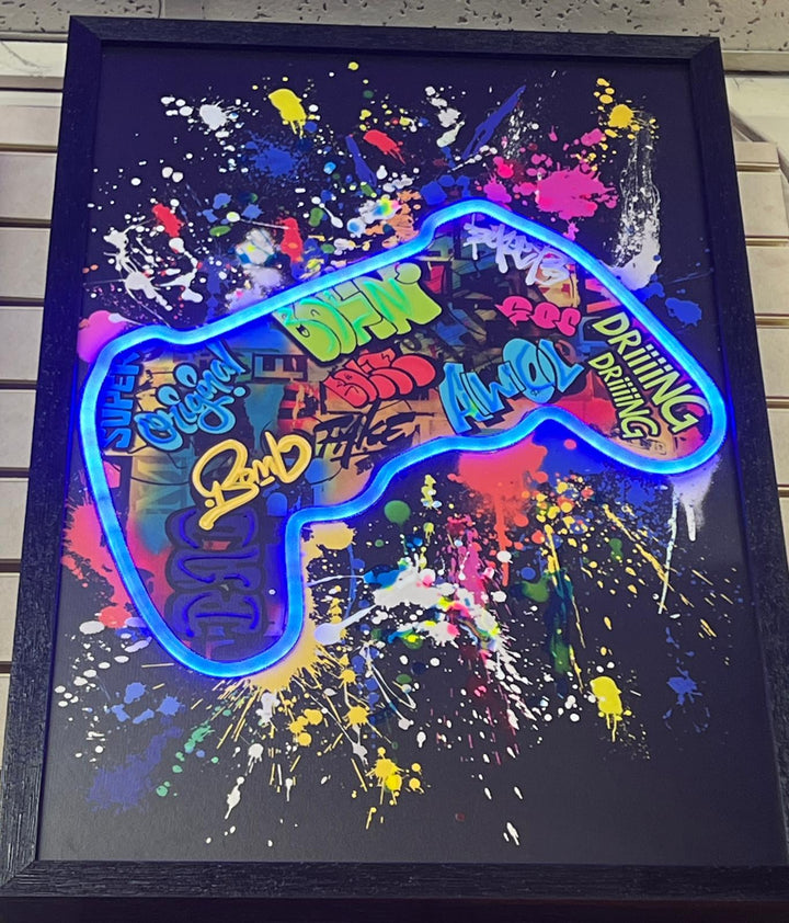 LED Light Up Canvas Picture girl balloon Highland cow Black Frame art USB Cable