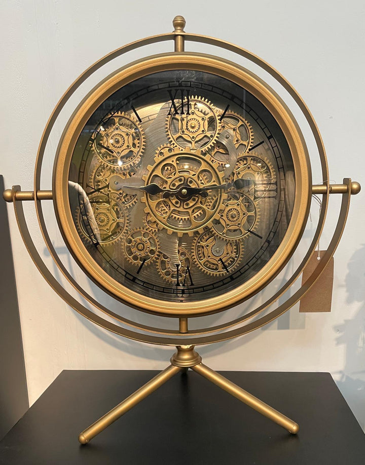 Black and Gold Wall Clock with Moving Cogs and Roman Numerals – Vintage Style