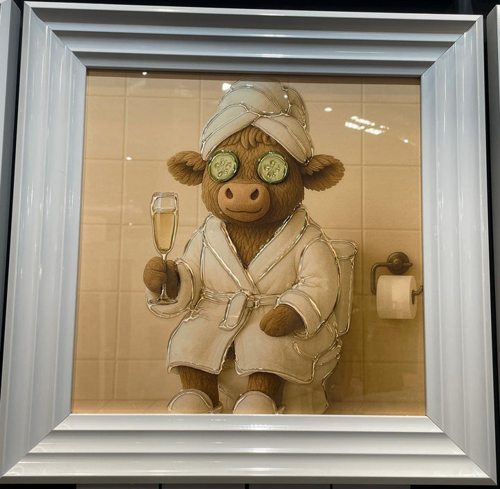 Moo Highland Cow Guest in Bathroom pamper style robes, facial quirky pictures