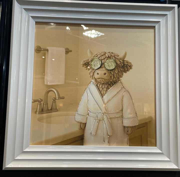 Moo Highland Cow Guest in Bathroom pamper style robes, facial quirky pictures
