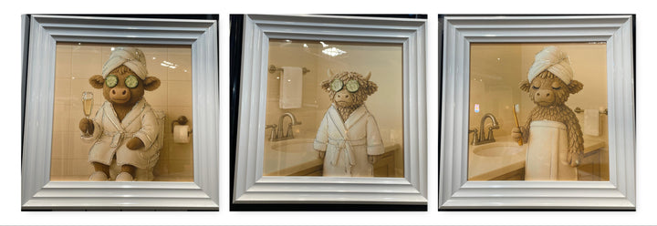Moo Highland Cow Guest in Bathroom pamper style robes, facial quirky pictures