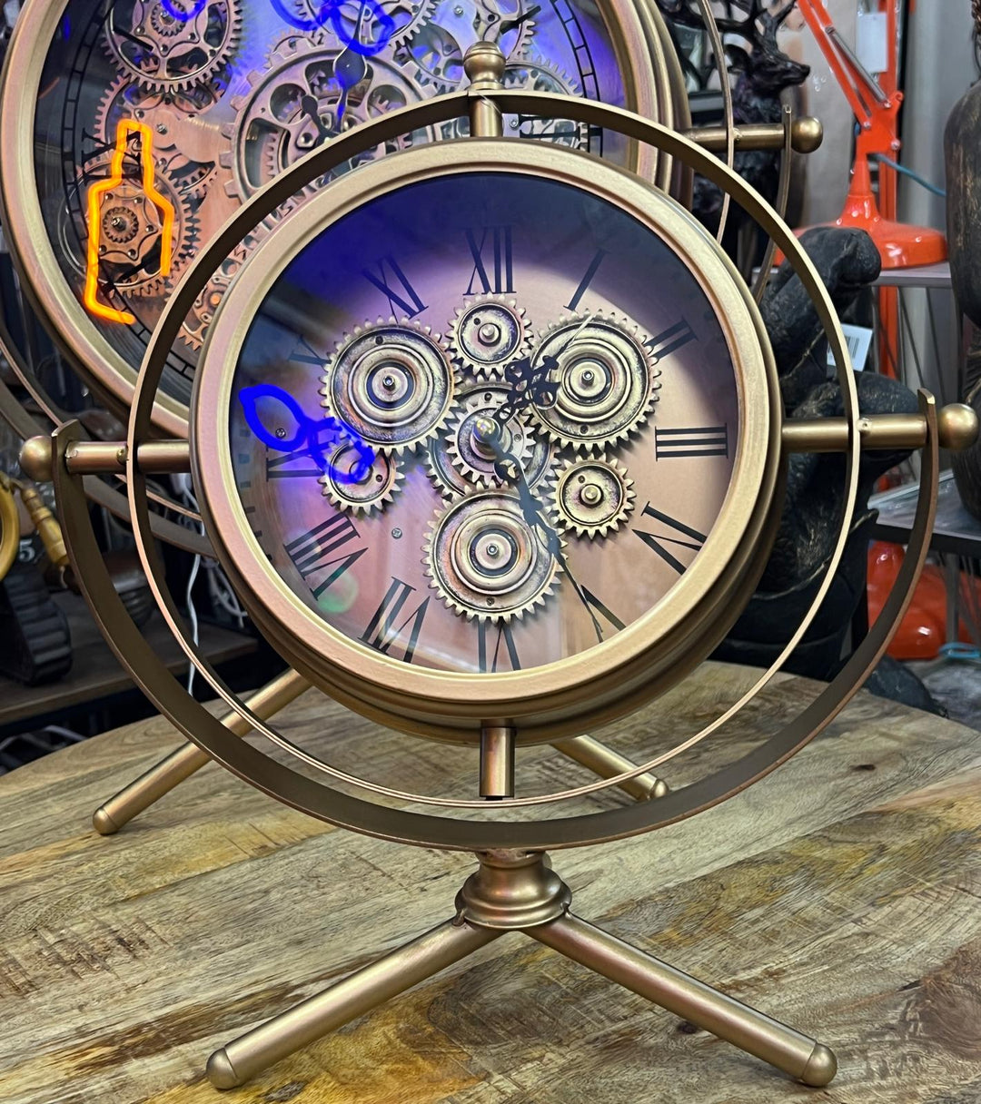 Black and Gold Wall Clock with Moving Cogs and Roman Numerals – Vintage Style