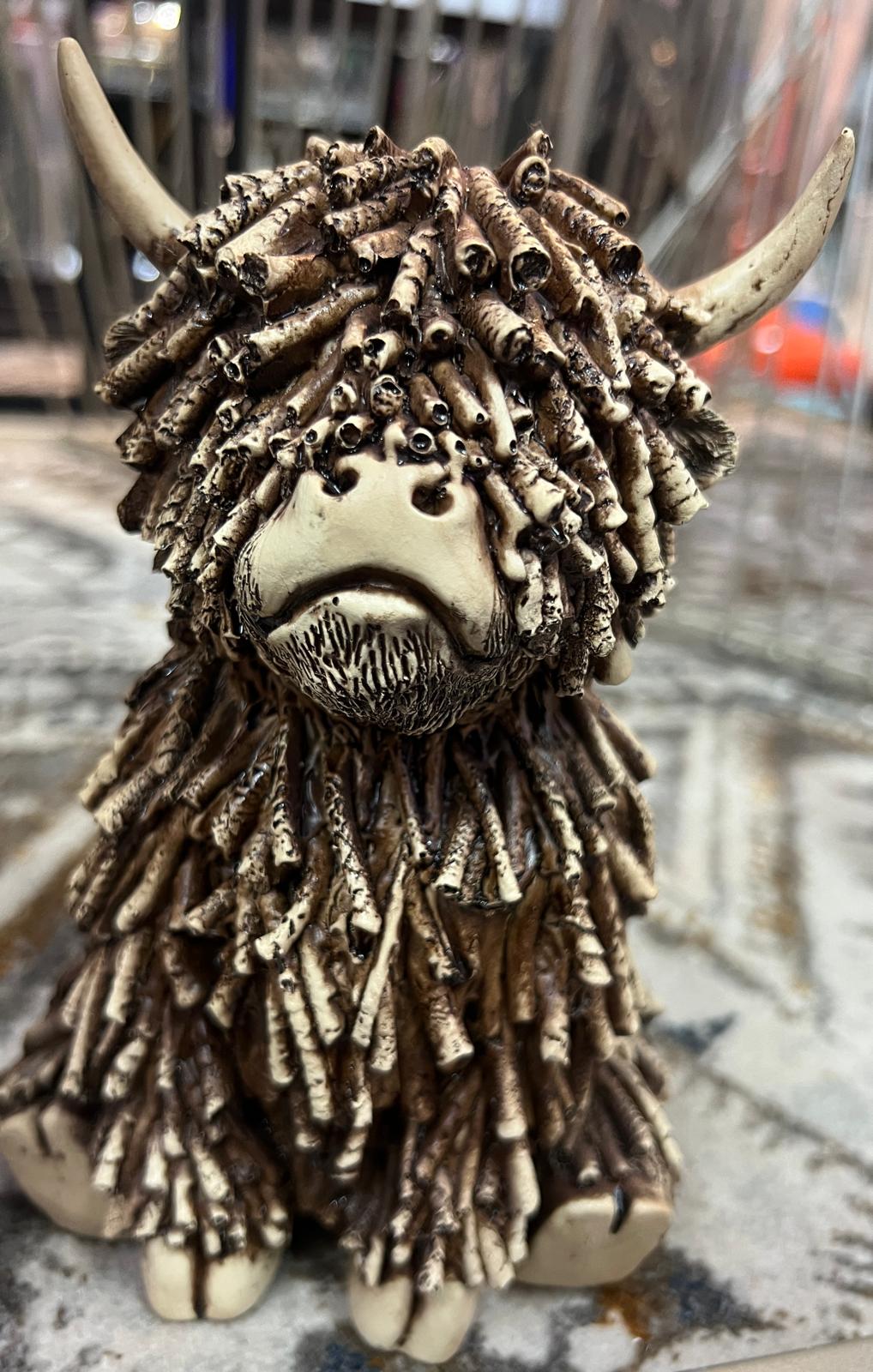 Highland Cow Ornament Rustic Wood Effect Resin Farmhouse country décor SM/M/L
