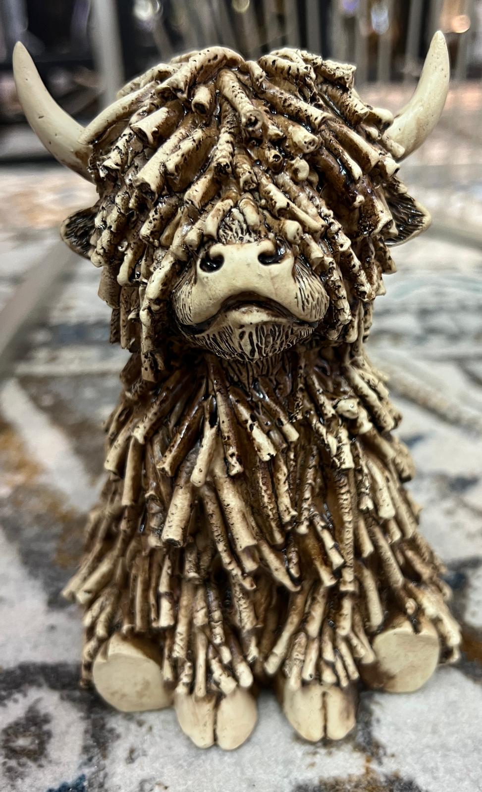 Highland Cow Ornament Rustic Wood Effect Resin Farmhouse country décor SM/M/L