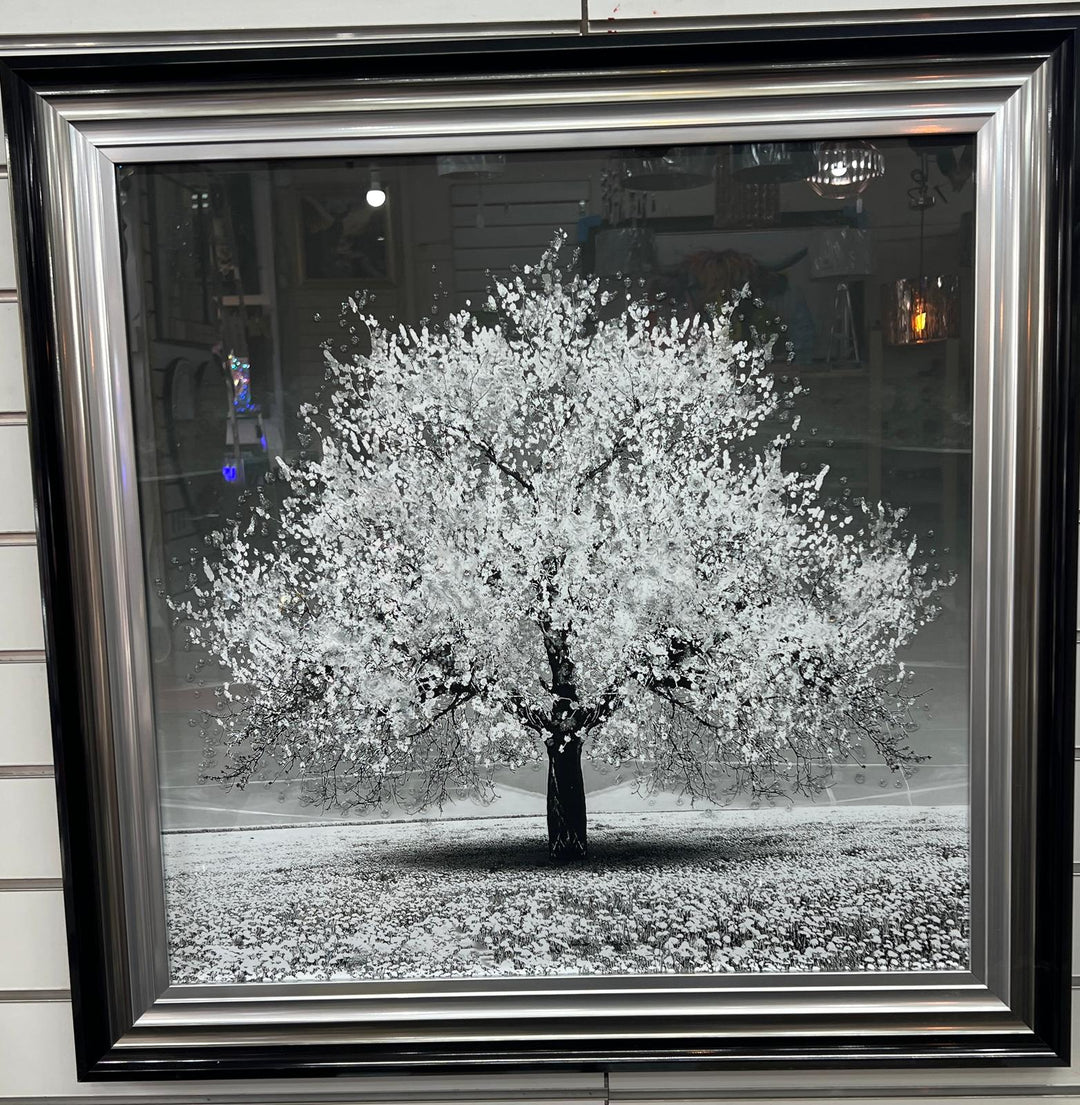 White Tree Wall Art Crystals Liquid Art Finish & Two-Tone Frame Elegant picture