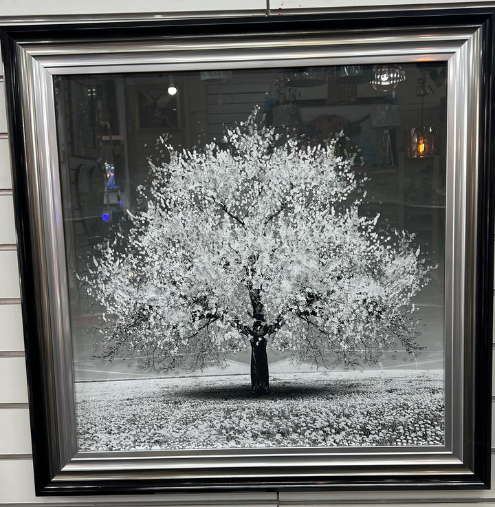 White Tree Wall Art Crystals Liquid Art Finish & Two-Tone Frame Elegant picture