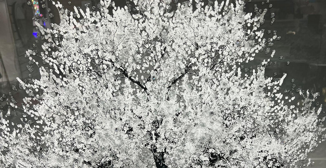White Tree Wall Art Crystals Liquid Art Finish & Two-Tone Frame Elegant picture