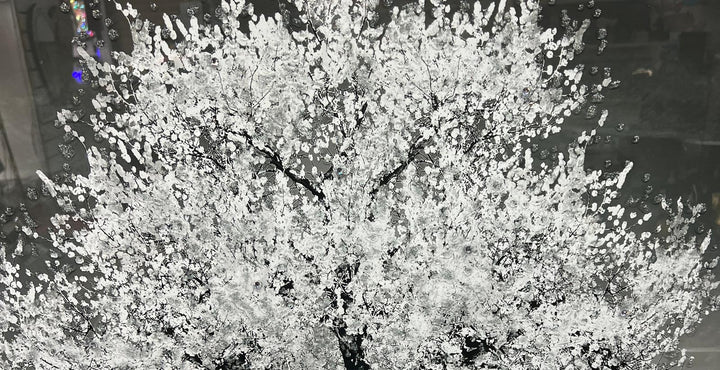 White Tree Wall Art Crystals Liquid Art Finish & Two-Tone Frame Elegant picture