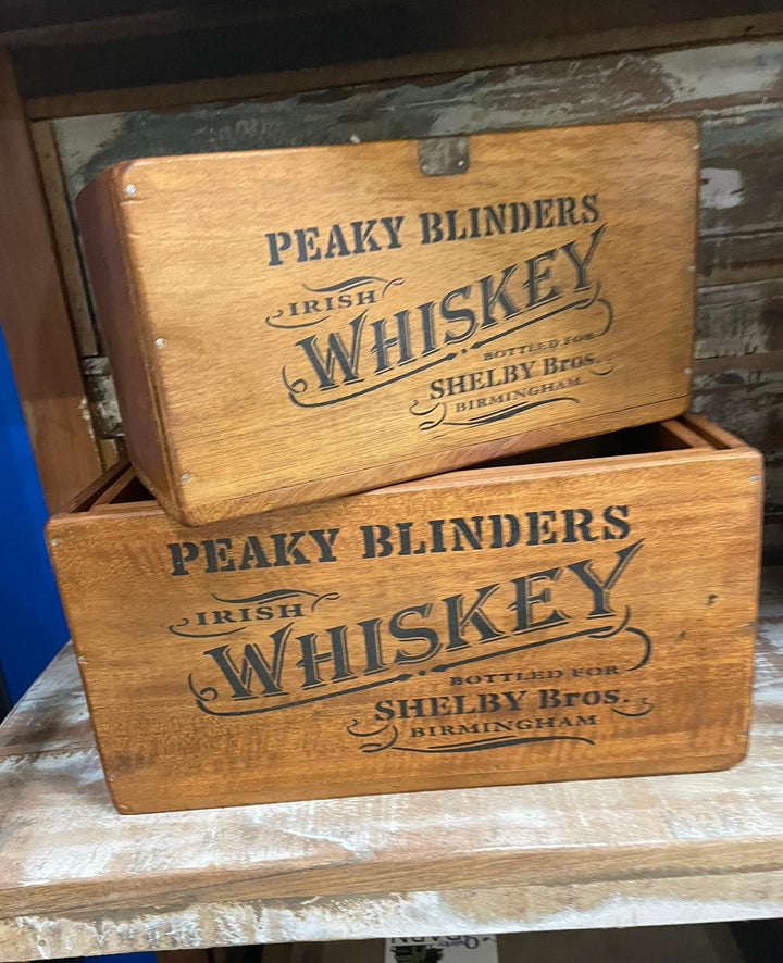 Wooden Whiskey Crates Peaky B. Bottle display Rustic Natural Finish (S/M/L Size)