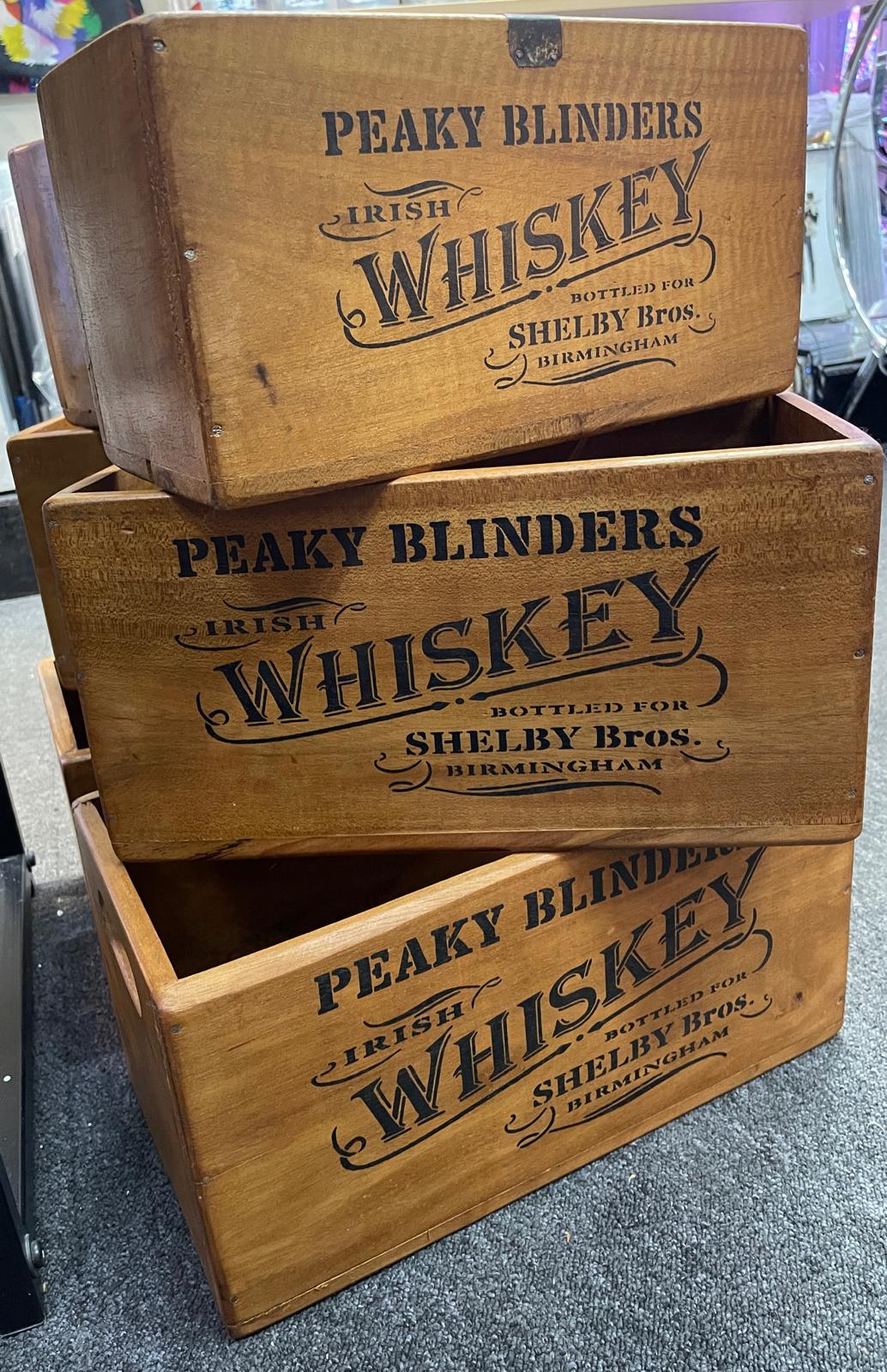 Wooden Whiskey Crates Peaky B. Bottle display Rustic Natural Finish (S/M/L Size)