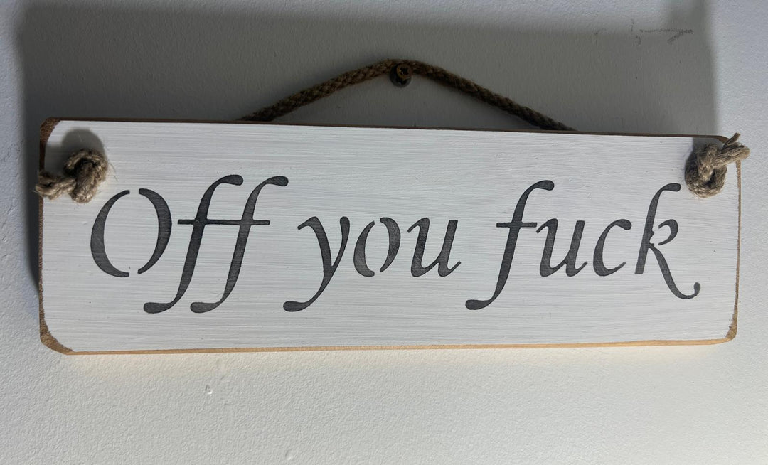 Quirky & Funny Natural Wooden Rope Hanging Wall Art plaques white hand painted