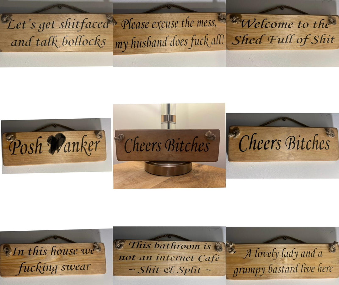 Quirky & Funny Natural Wooden Rope Hanging Wall Art plaques hand painted décor