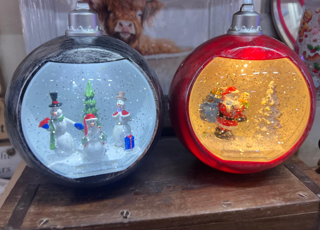 Snowman & Santa Christmas Snow Globes Battery Operated Light-Up Ornaments