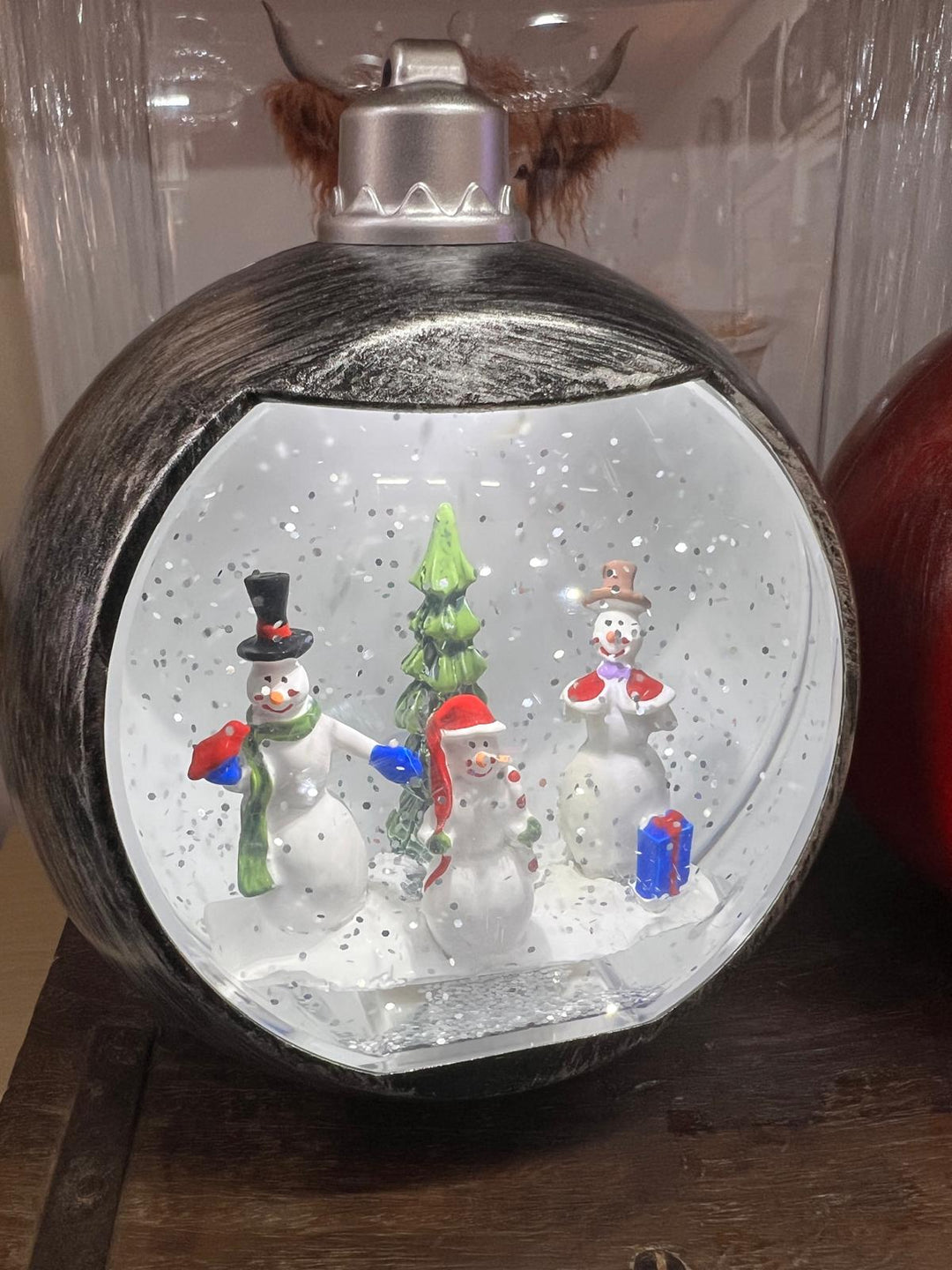Snowman & Santa Christmas Snow Globes Battery Operated Light-Up Ornaments