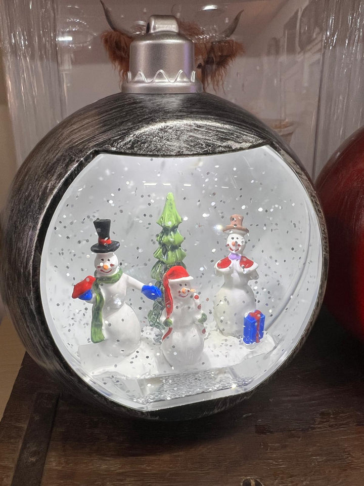 Snowman & Santa Christmas Snow Globes Battery Operated Light-Up Ornaments