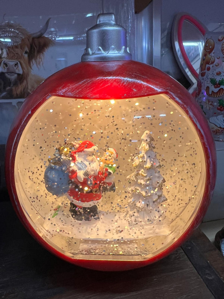 Snowman & Santa Christmas Snow Globes Battery Operated Light-Up Ornaments