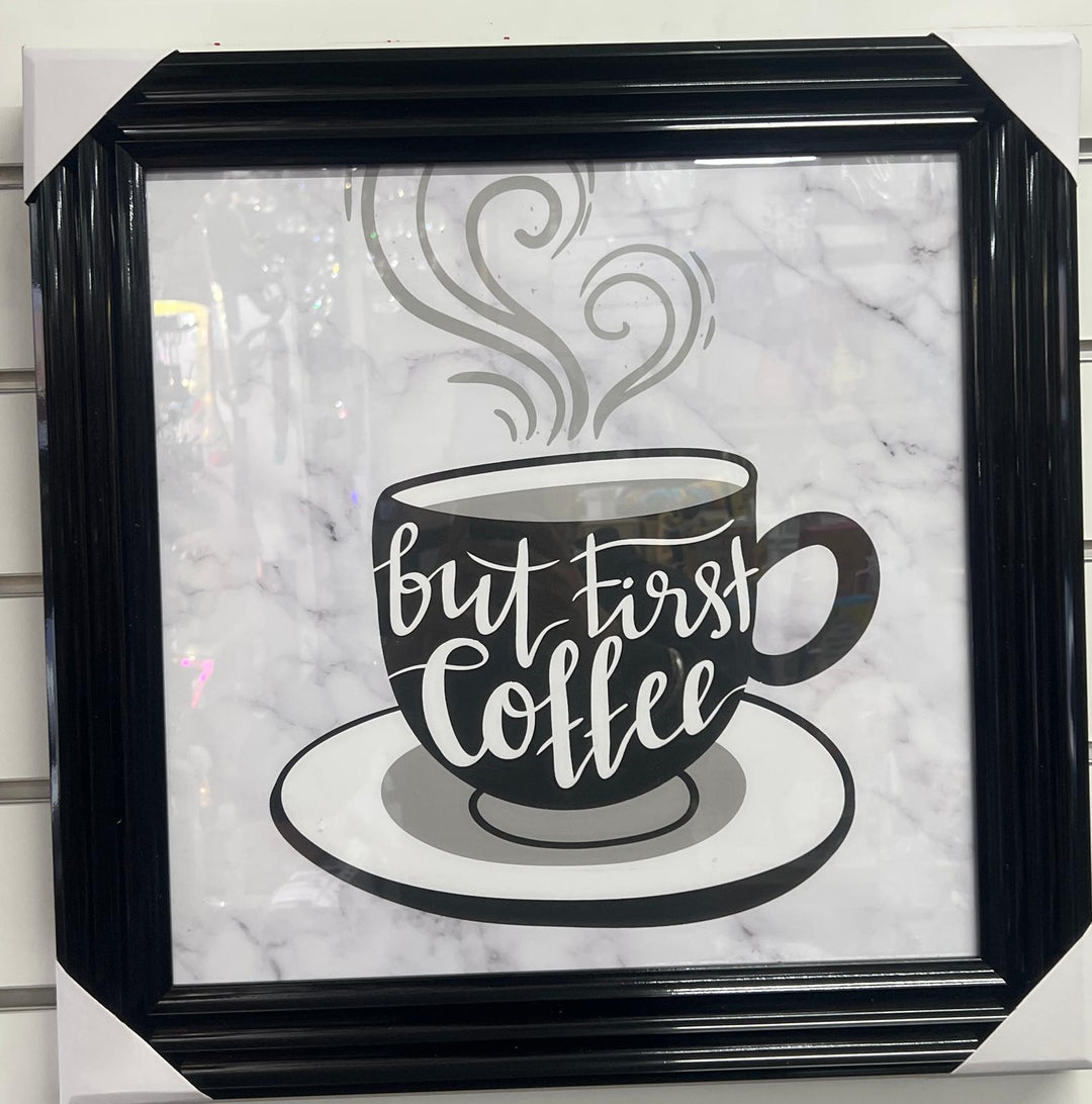 Coffee Wall Decor – Black & White Art Prints with Black Step Frames for Kitchen/Bar