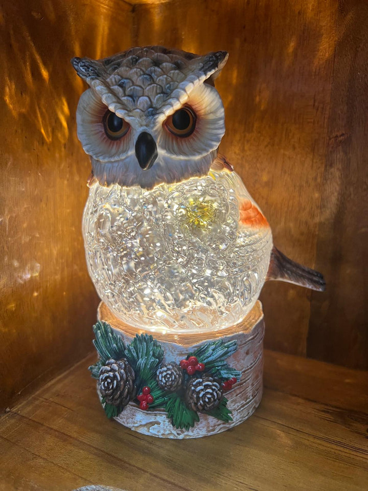 Owl Water Spinner Christmas Decoration Soothing Light-Up Festive Centrepiece