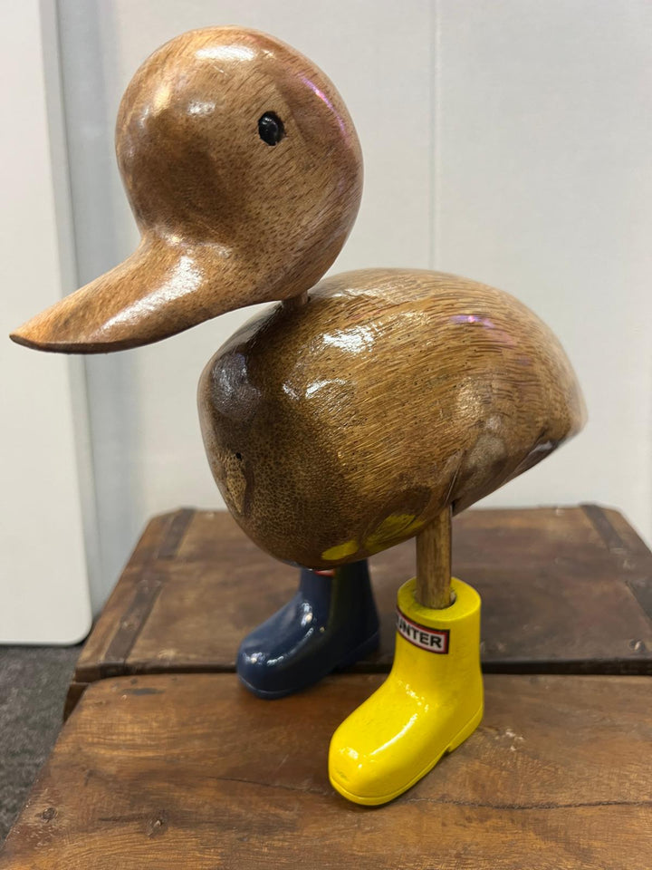Colourful Wellies Wooden Duck Wine Holder & duck ornaments