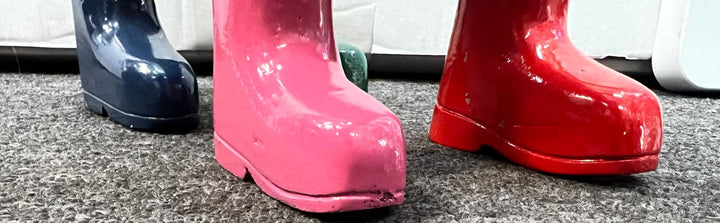 Wooden Pig Ornament in Colourful Wellies Wine Bottle Holder & ornaments