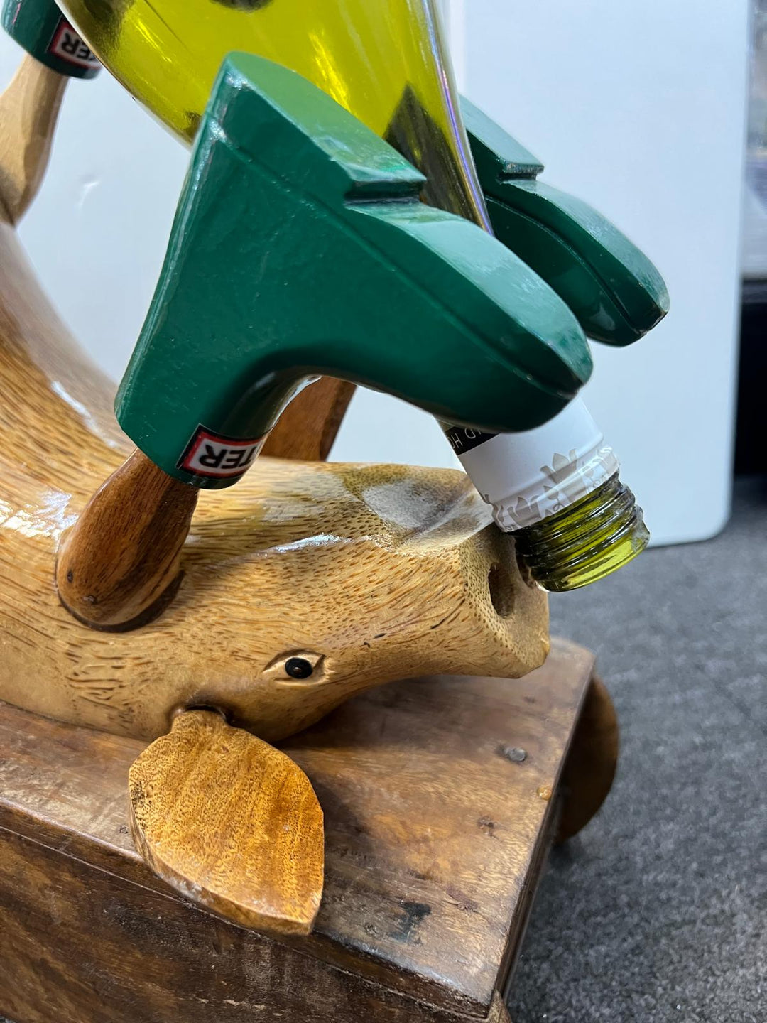 Wooden Pig Ornament in Colourful Wellies Wine Bottle Holder & ornaments