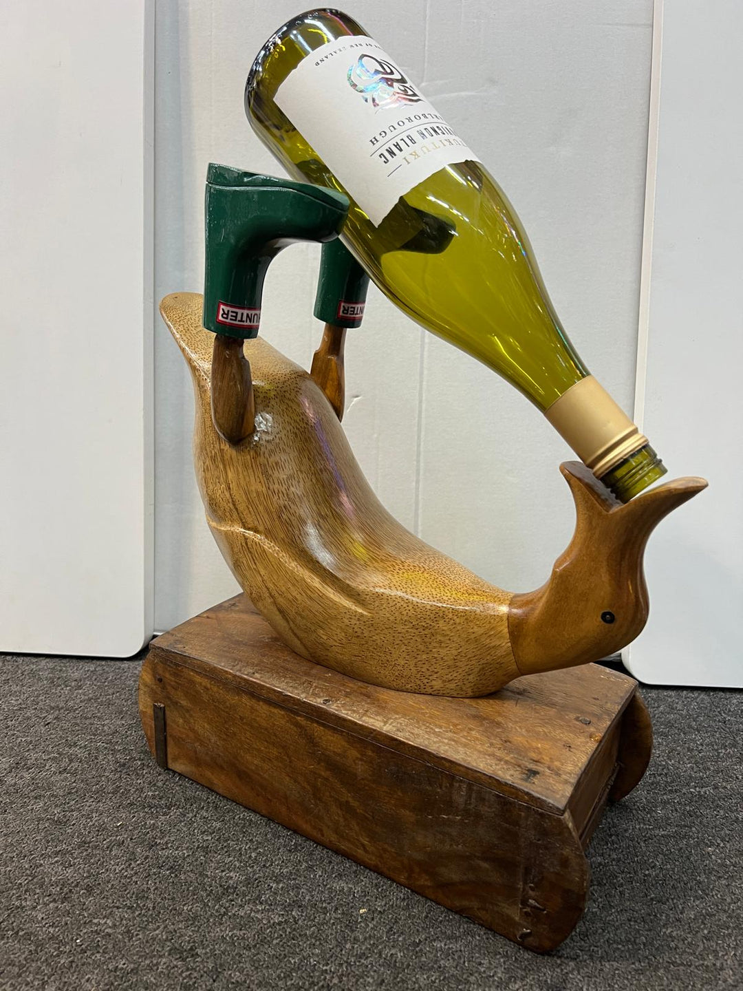 Colourful Wellies Wooden Duck Wine Holder & duck ornaments