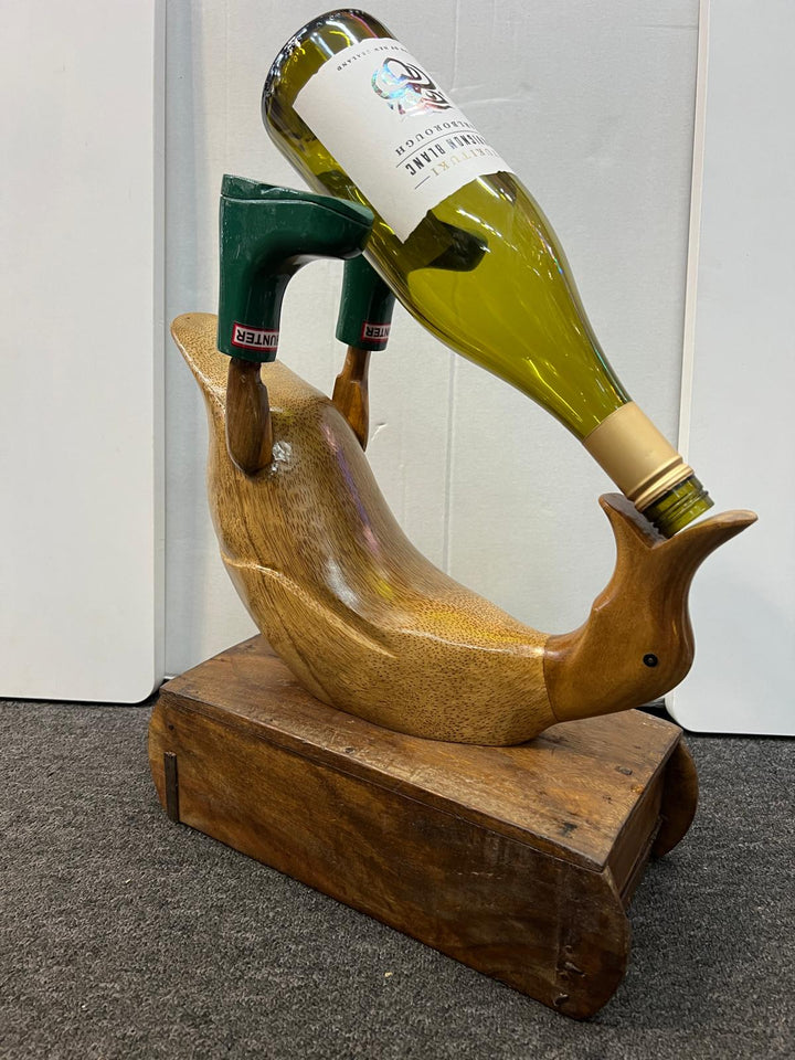 Colourful Wellies Wooden Duck Wine Holder & duck ornaments