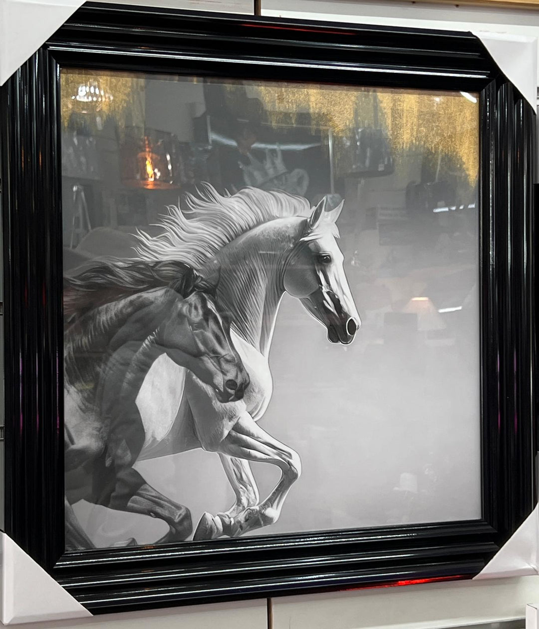Elegant Horse Wall Art Black / Black & Gold Framed Horse Pictures Timeless Décor